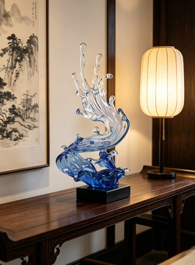 可定制抽象浪花雕塑透明树脂摆件