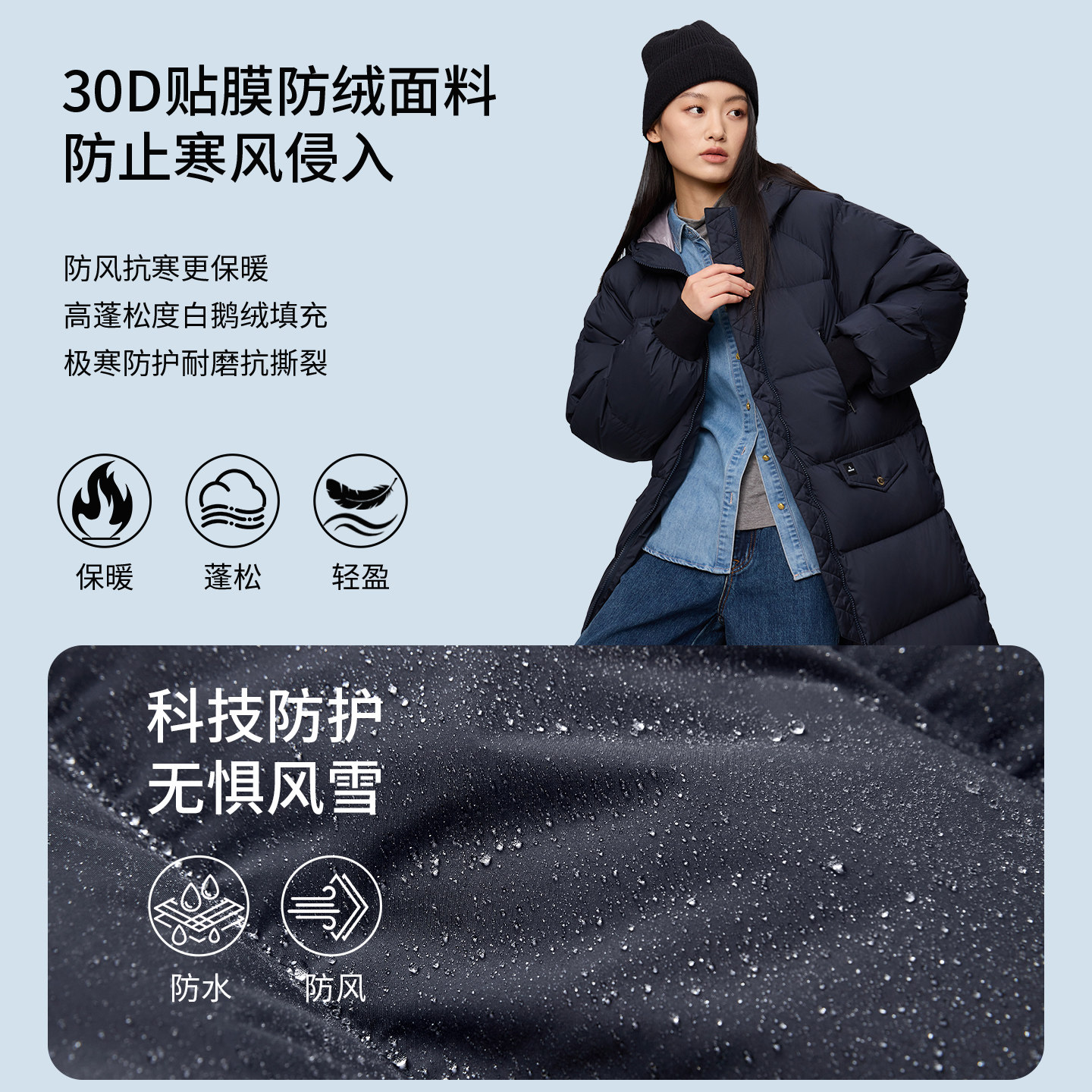 君羽长款羽绒服女时尚连帽冬季厚款保暖鹅绒服女过膝羽绒大衣032 - 图2