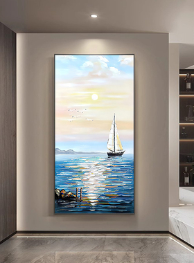 抽象肌理一帆风顺手绘油画客厅现代玄关装饰画简约走廊过道海挂画
