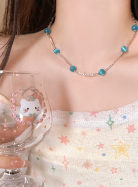 小清新蓝色爱心串珠项链