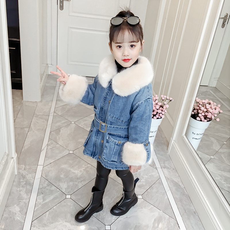 新款儿童牛仔加绒外套女孩棉服收腰中长款棉袄潮 2018 女童棉衣冬装 新款儿童牛仔加绒外套女孩棉服收腰中长款棉袄潮 2018 女童棉衣冬装