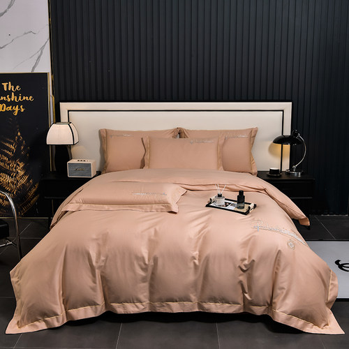 轻奢纯棉简约床盖四件套全棉刺绣被套绗缝夹棉加厚床单床上用品 - 图0