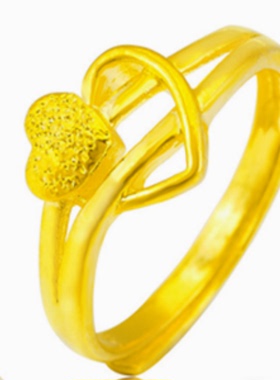 18k黄金戒指心心相印开口可调节