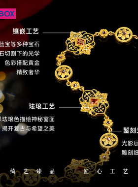 PINKBOX/娉饰珠宝黄金手饰镶嵌橙蓝宝茶晶橄榄石足金教廷礼赞手链