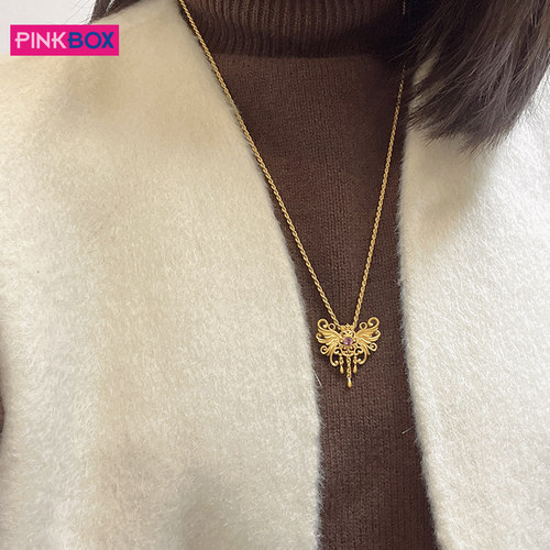 PINKBOX蝴蝶黄金胸针吊坠镶嵌流苏挂坠项链蝶舞幽梦可选胸针吊坠 - 图2