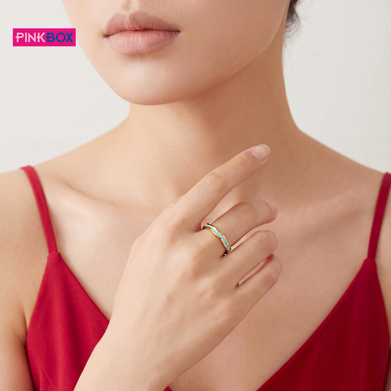 Ping jewelry gold and blue contrast color finger pure gold gold ring with fresh enamel new product