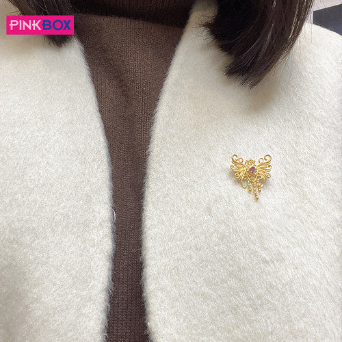PINKBOX蝴蝶黄金胸针吊坠镶嵌流苏挂坠项链蝶舞幽梦可选胸针吊坠 - 图1