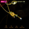 Ping jewelry gold ring set with diamond topaz pearl solid gold crowned heart pendant