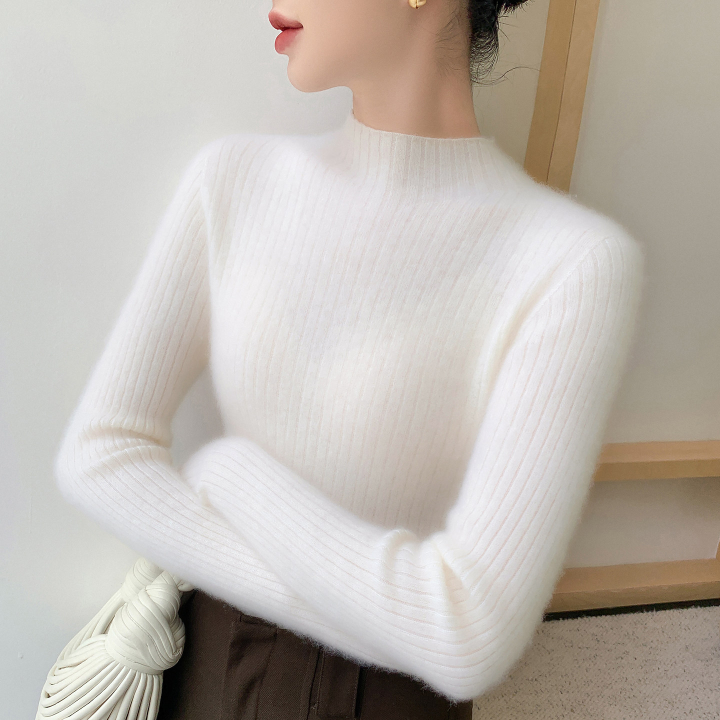 秋冬新款山羊绒衫女半高领修身内搭无缝毛衣纯色羊绒打底针织衫,淘宝优惠券,粉丝福利购,淘宝优惠卷