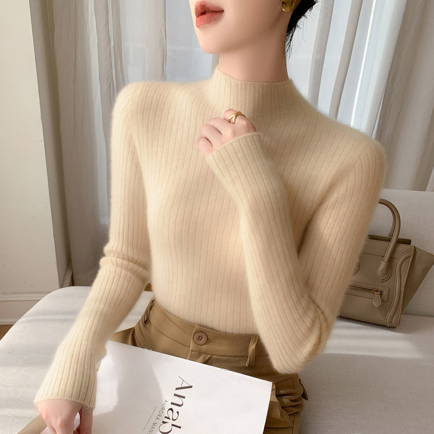 秋冬新款山羊绒衫女半高领修身内搭无缝毛衣纯色羊绒打底针织衫,淘宝优惠券,粉丝福利购,淘宝优惠卷