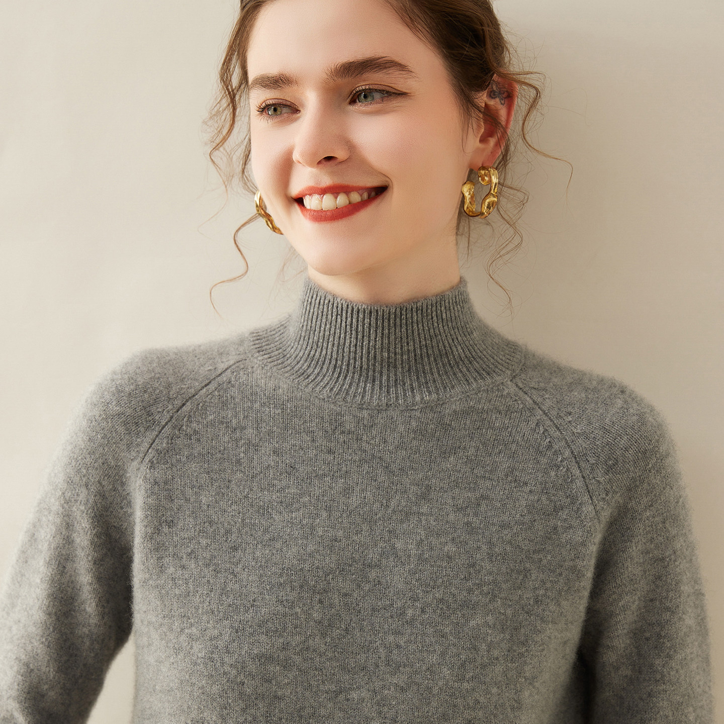 秋冬新款双股加厚羊绒衫女半高领针织毛衣插肩袖宽松山羊绒打底衫,淘宝优惠券,粉丝福利购,淘宝优惠卷