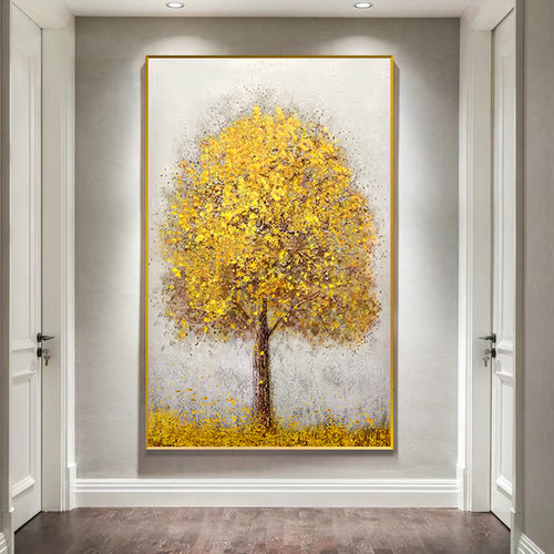 手绘肌理油画发财树进门入户玄关画轻奢挂画高级感走廊过道装饰画 - 图2