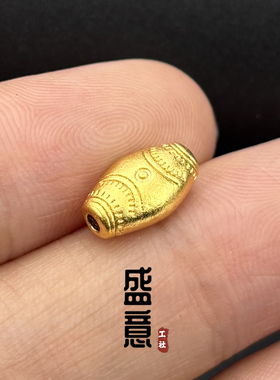 古法24K工艺黄金色镶钻鸭嘴弟子珠菱形花纹宝瓶尾缀隔珠文玩配饰