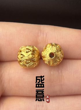古法24K工艺黄金色镂空莲花无相打坐佛腰珠隔珠项链文玩手串配饰