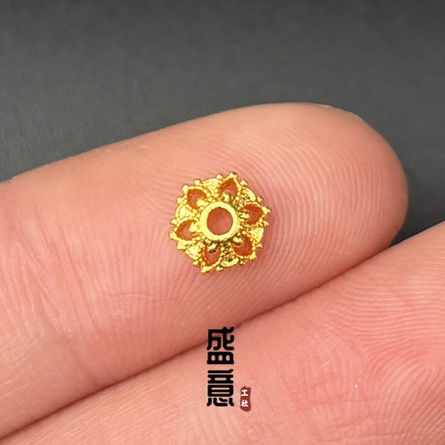 古法24K工艺黄金色花托镂空五瓣花隔片垫片文玩手串手链diy配饰 - 图3