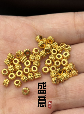 古法24K工艺黄金色雪花麻花蜻蜓眼车轮隔珠配珠腰珠手串配饰