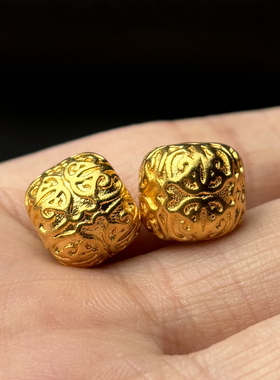古法24K工艺黄金色925唐草纹老型顶珠腰珠隔珠锁骨项链手串配饰