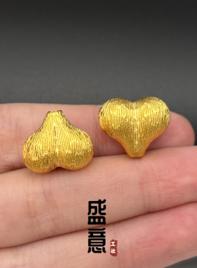 古法24K工艺黄金色爱心形桃心屁桃款隔珠顶珠腰珠项链手串配饰
