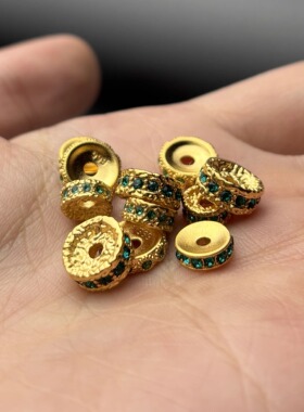 古法24K工艺黄金色925镶钻卡环隔珠保色文玩手串diy配珠配饰隔片