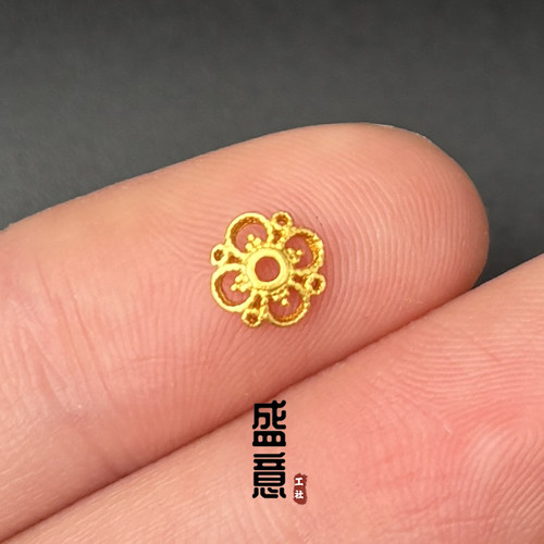 古法24K工艺黄金色花托镂空五瓣花隔片垫片文玩手串手链diy配饰 - 图2