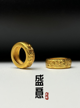古法24K工艺黄金色925饕餮跑环瑞兽卡环保色隔珠吊坠佛珠手串配饰