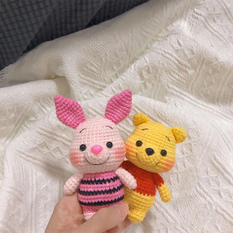 毛线钩针小熊 维尼diy 玩偶手工编织皮杰猪娃娃挂件钩织钥匙扣 - 图3