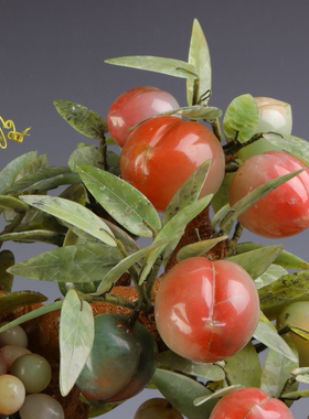 创汇时期北京特色玉石雕刻桃树盆景艺术品中式摆件古玩收藏礼品