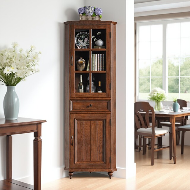 Pure solid wood glass door storage cabinet American wine cabinet corner cabinet triangle cabinet corner storage cabinet