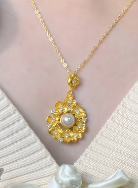 花丝繁花似锦镶嵌珍珠锆石吊坠