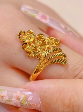 沙金凤凰羽毛镀金仿真黄金戒指