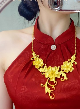 新款珠宝三生花镀金色项链结婚