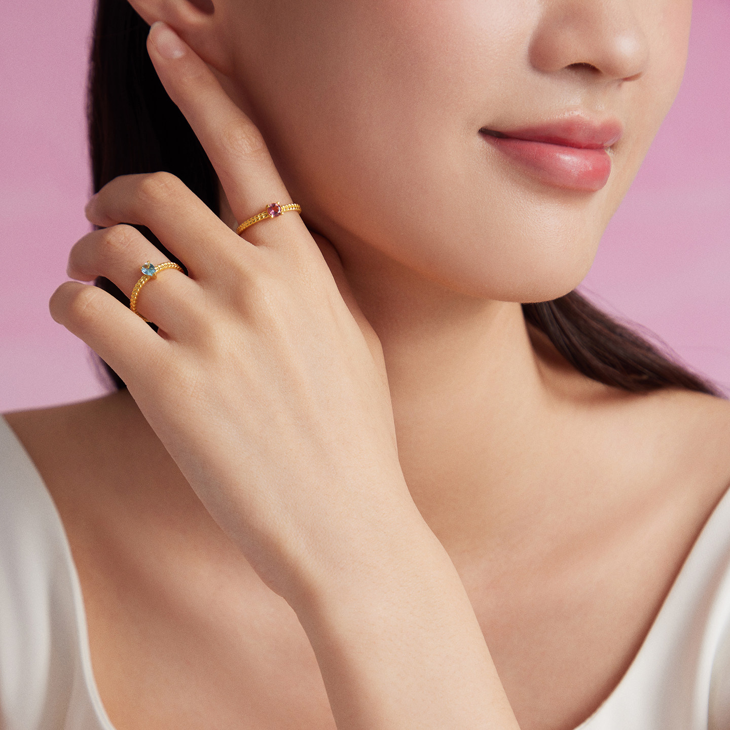 Chow Tai Fook SOINLOVE Treasure Girl Island Blue Wheat Ear Pure Gold Topaz Ring VRV35