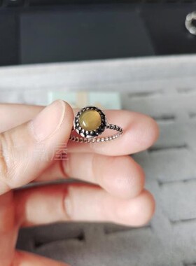 纯银民族风复古黄玉髓戒指时尚潮流生日礼物指环