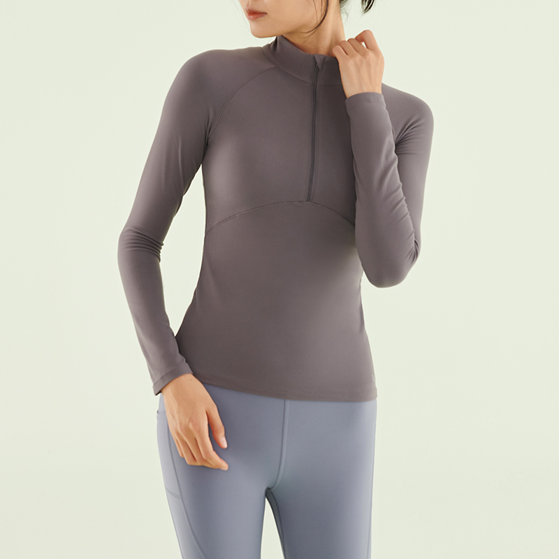 SKYHAND 春秋瑜伽服健身服女长袖速干健身衣跑步户外立领运动上衣