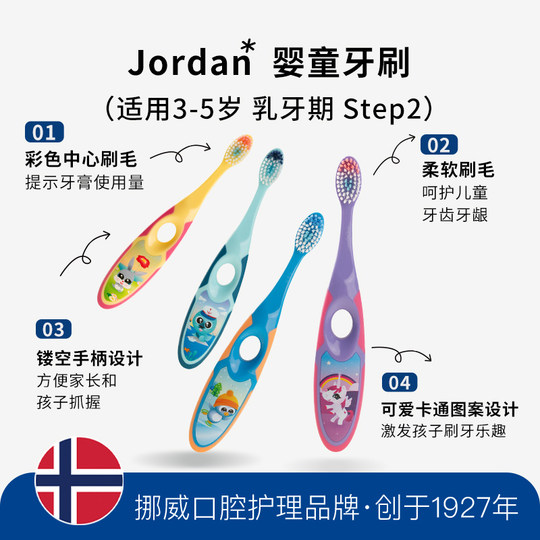 Cepillo de dientes de cerdas suaves para niños noruego Jordan 0-12 años pack de 6
