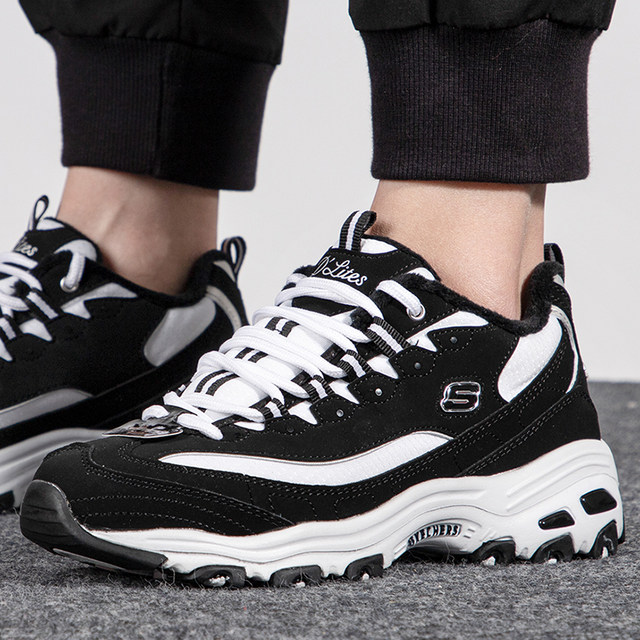 Skechers official website women's shoes 2025 new casual cotton shoes thick-soled classic panda shoes plus velvet dad shoes sneakers