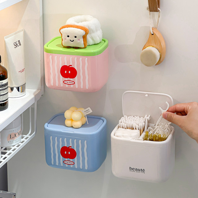 Bathroom wall-mounted storage box lifting cotton swab box