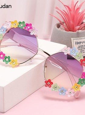 男女彩色花朵太阳镜时尚花环墨镜防紫外线可爱超甜美婚纱拍照眼镜
