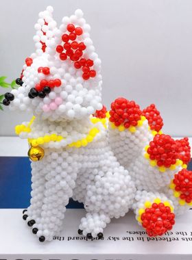 DIY手工串珠九尾狐成品摆件 创意卡通糖果珠装饰摆件节日礼物
