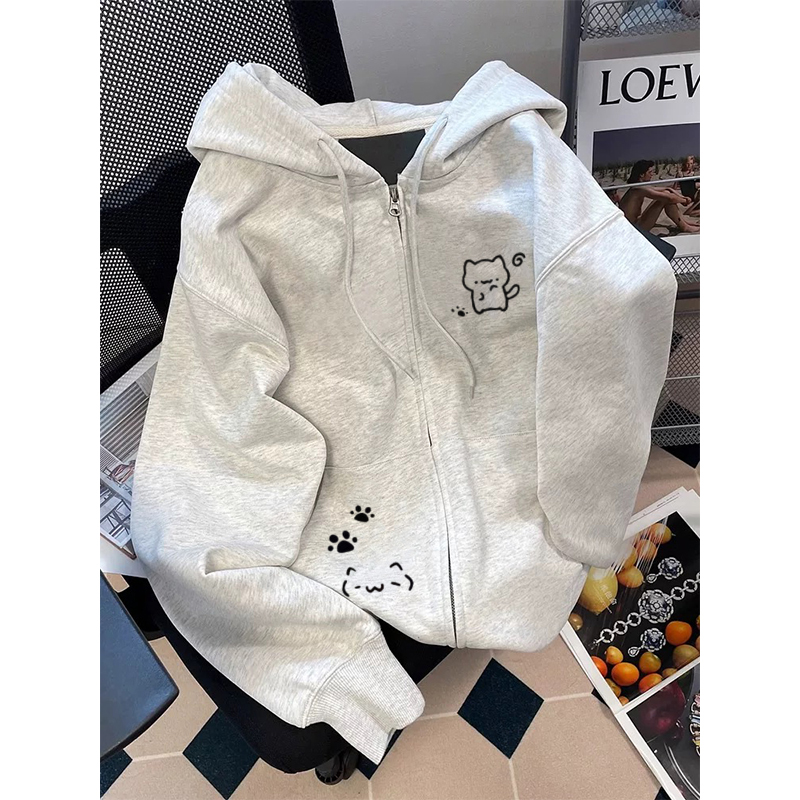 亚文化日系宅萌可爱小熊开衫外套女春秋冬加绒甜美减龄连帽款卫衣 - 图0