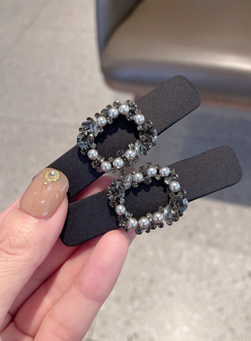 精致轻奢水钻发夹百搭黑色掰掰夹