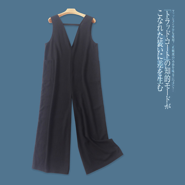 ຍີ່ປຸ່ນດ່ຽວ suspender jumpsuit summer ການຄ້າຕ່າງປະເທດໃຫມ່ຂອງແມ່ຍິງ V-neck backless ສີແຂງ stretch straight wide-leg pants 29625