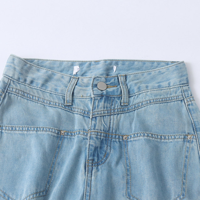 Lyocell denim ກາງເກງຂາກວ້າງ, ພາກຮຽນ spring ແລະ summer ຮູບແບບໃຫມ່ຂອງແມ່ຍິງທີ່ມີປຸ່ມ zipper ແອວສູງ, ຂາແຄບຊື່, trousers 33311