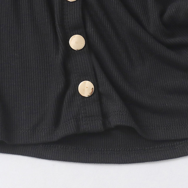 Round neck single row snap button hip dress