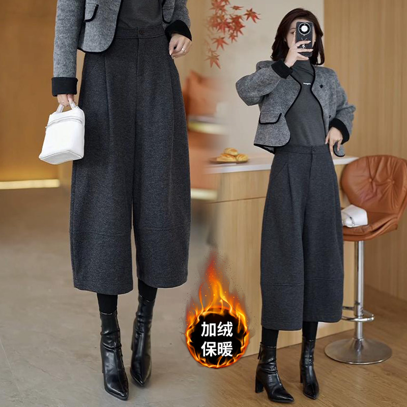 八分毛呢阔腿裤女秋冬加绒加厚2025新款小个子棕色休闲直筒靴裤子,淘宝优惠券,粉丝福利购,淘宝优惠卷