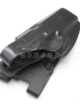 枪花头层牛皮 影视道具 皮+塑胶背板枪套 真皮套  外腰带可用