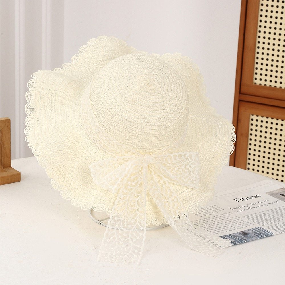 法式蕾丝蝴蝶结草帽女2025新款大帽檐防晒遮阳渔夫帽海边沙滩度假,淘宝优惠券,粉丝福利购,淘宝优惠卷