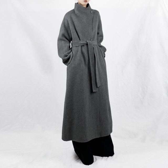 Jieyu JIEYU high collar lace-up double-sided wool long coat