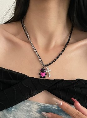 小众轻奢设计感小熊十字架项链女