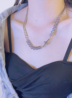 磨砂珠拼接钛钢十字架项链男女